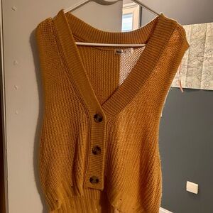 Women's Mustard Button-Up Sweater Vest
